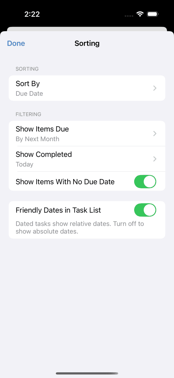 Task List Sort Options