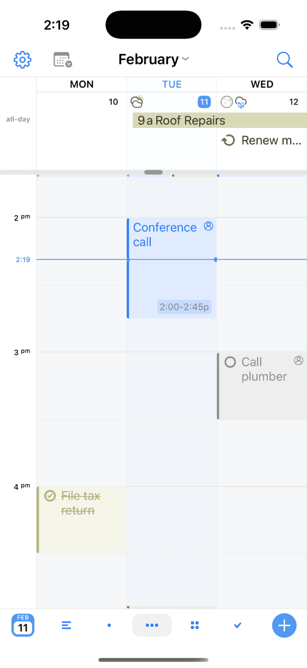 Calendar with Dated Tasks