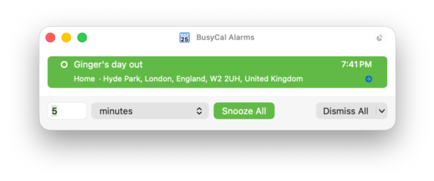 BusyCal for Mac reminders and alarm window