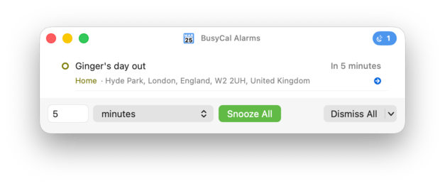 BusyCal Snoozed Alarms View