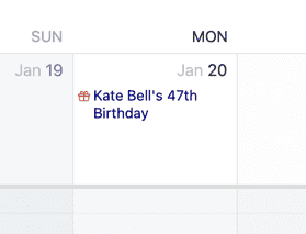 Birthday on calendar