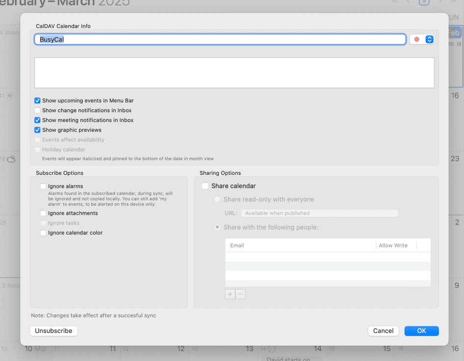 CalDAV Calendar Info