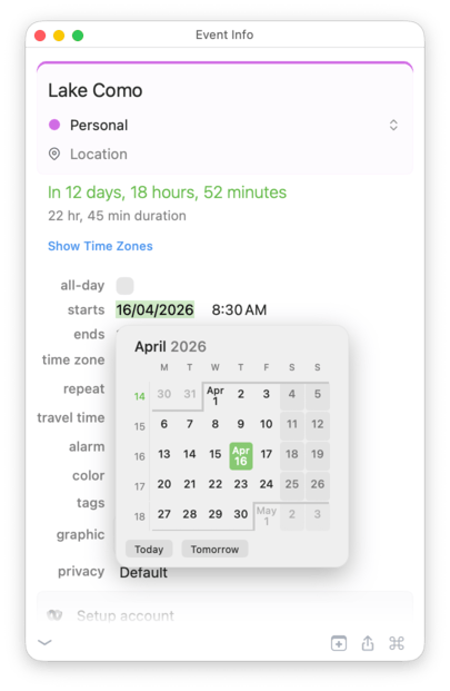 Date picker calendar widget