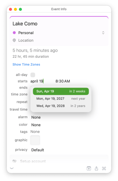 Typing april 19 suggests upcoming April 19 dates