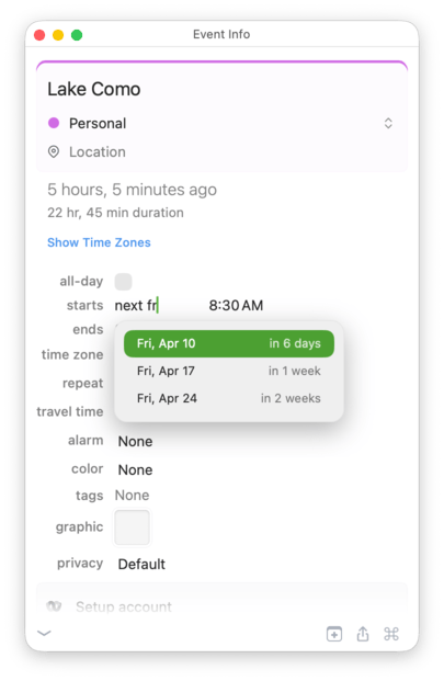 Typing next fri shows upcoming Fridays
