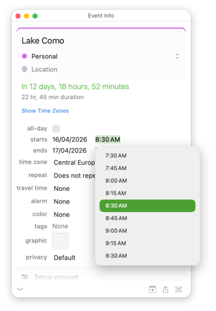 Scrollable time picker