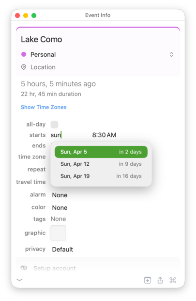 Typing sun shows upcoming Sundays