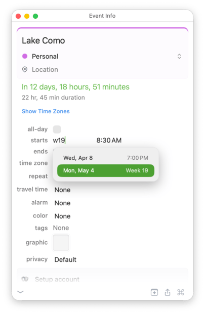 Typing w19 suggests the start of week 19