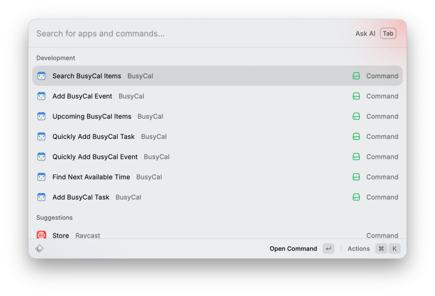 BusyCal commands in Raycast