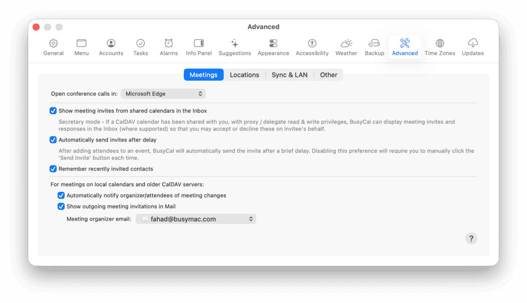 Advanced Meetings Settings