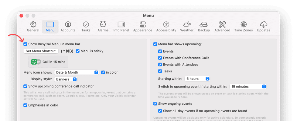 Show BusyCal Menu preference