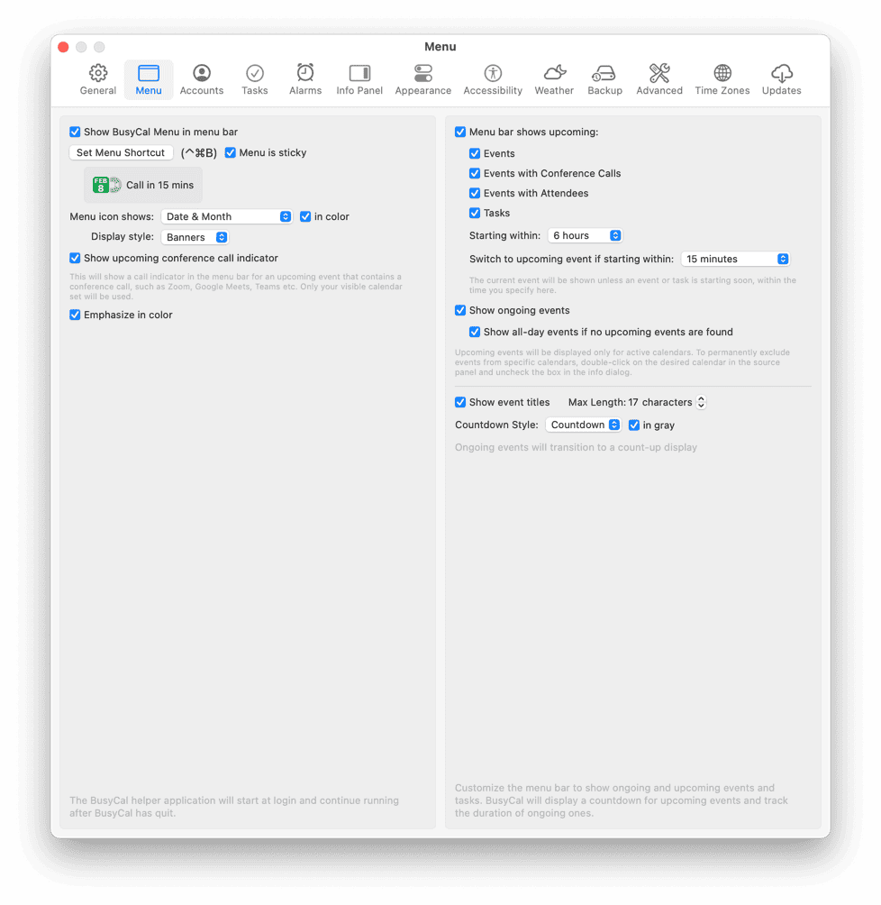 Menu Settings