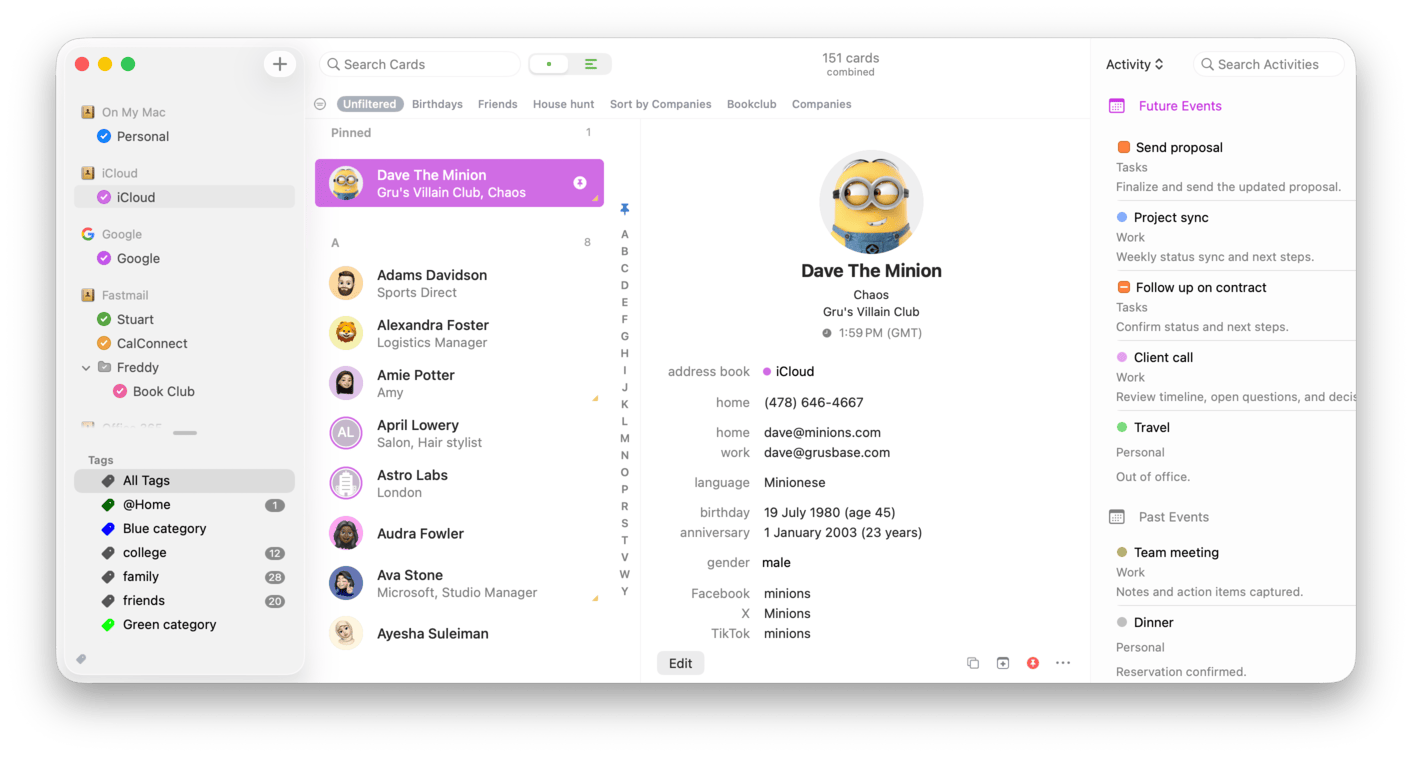 BusyContacts card view screenshot