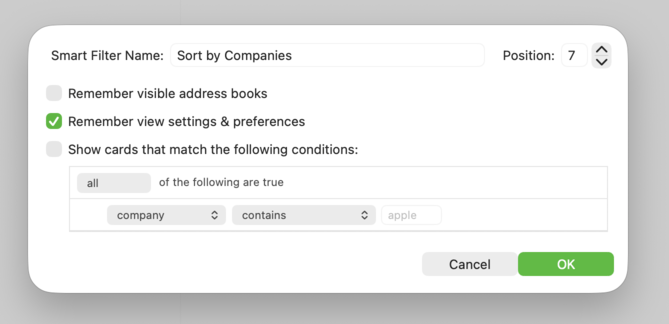 View Settings Filter